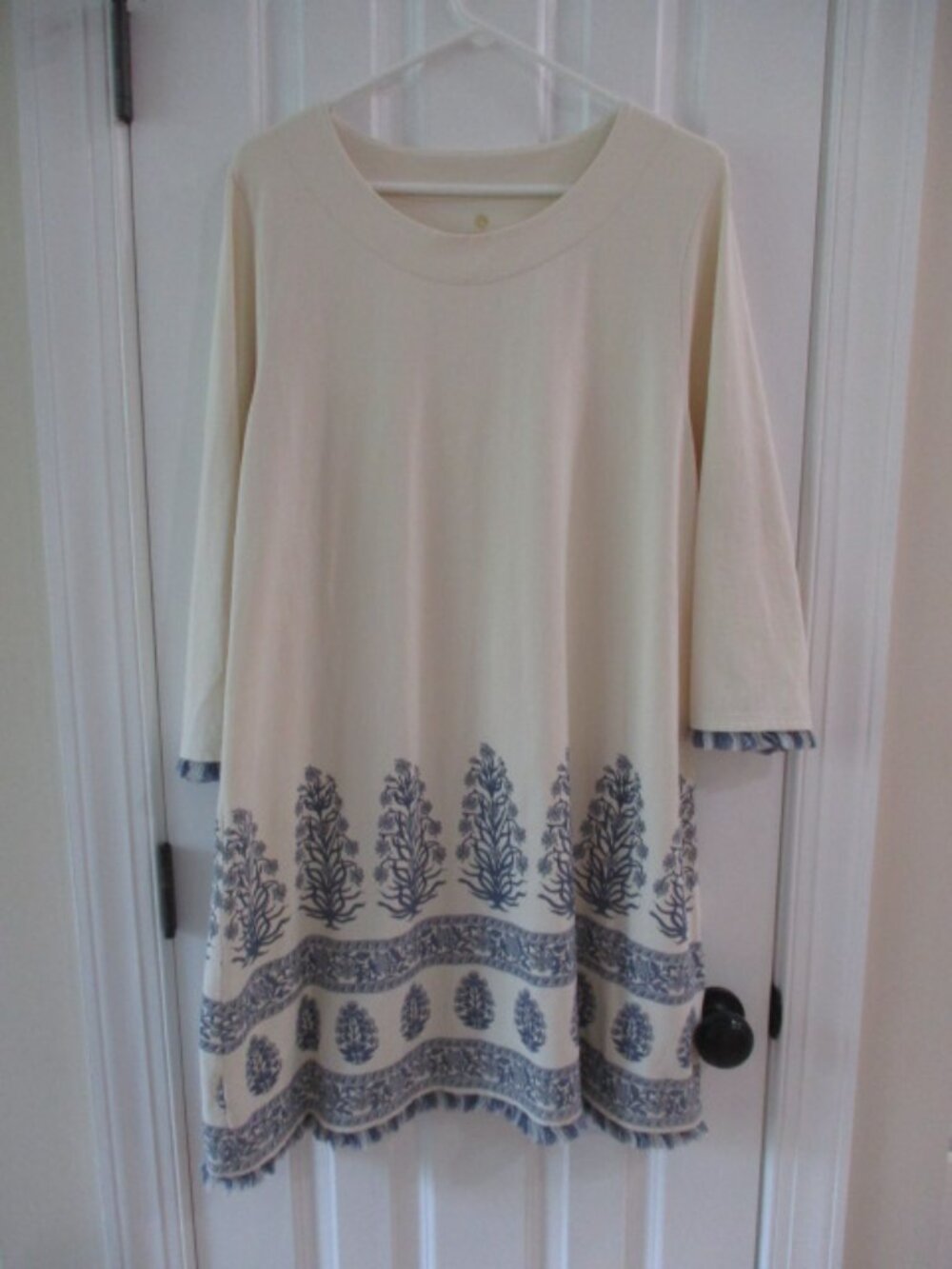 Spartina 449 Cream/blue 3/4 length sleeve fringed dress Sz XL - Picture 5 of 9